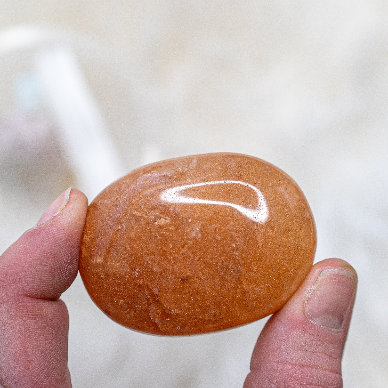 Peach Aventurine Pillow Palm Carvings ~ Sacral Chakra Connections - Earth Family Crystals