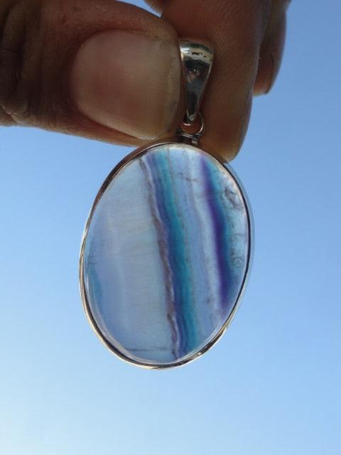 RAINBOW FLUORITE GEMSTONE PENDANT In Sterling Silver (Includes Silver Chain) - Earth Family Crystals