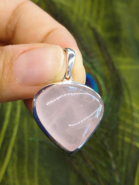 Sweet Pink ROSE QUARTZ GEMSTONE PENDANT In Sterling Silver (Includes Free Silver Chain) - Earth Family Crystals