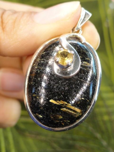 Golden Lightening Flash NUUMMITE PENDANT With Faceted CITRINE Accent Stone In Sterling Silver (Includes Silver Chain) - Earth Family Crystals