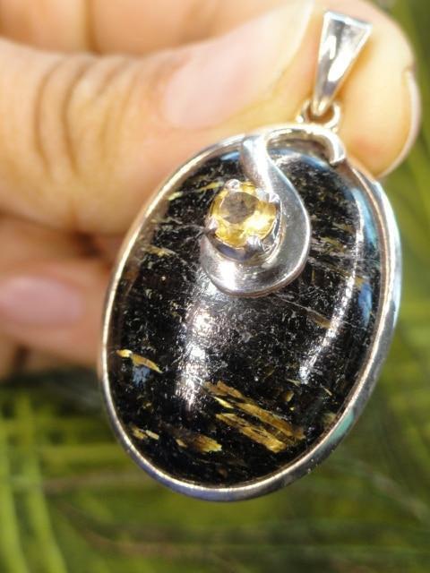 Golden Lightening Flash NUUMMITE PENDANT With Faceted CITRINE Accent Stone In Sterling Silver (Includes Silver Chain) - Earth Family Crystals