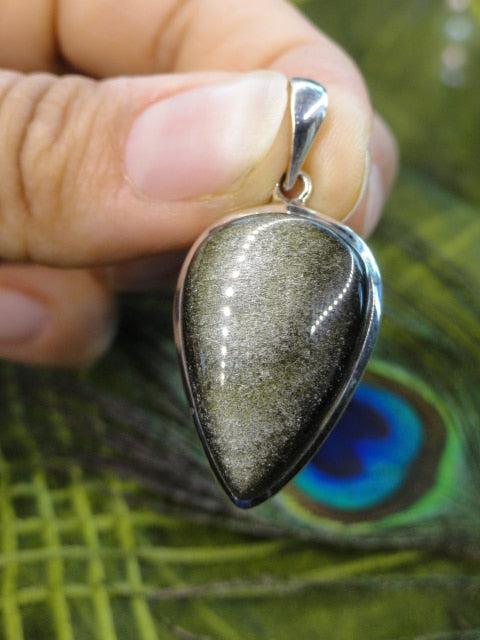GOLDEN SHEEN OBSIDIAN GEMSTONE PENDANT In Sterling Silver (Includes Silver Chain) - Earth Family Crystals