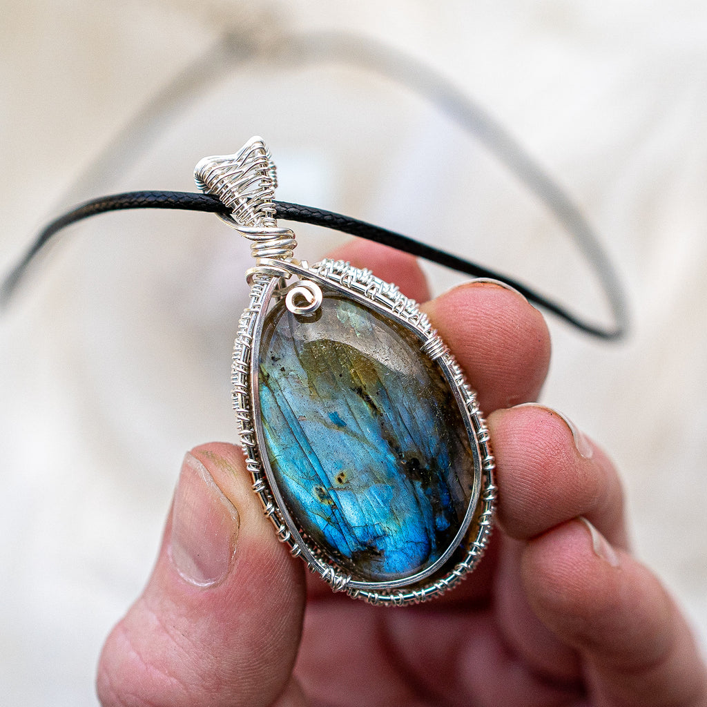 Incredible Flashy Blue Labradorite Wire Wrapped Pendant ~ Includes Necklace Cord - Earth Family Crystals
