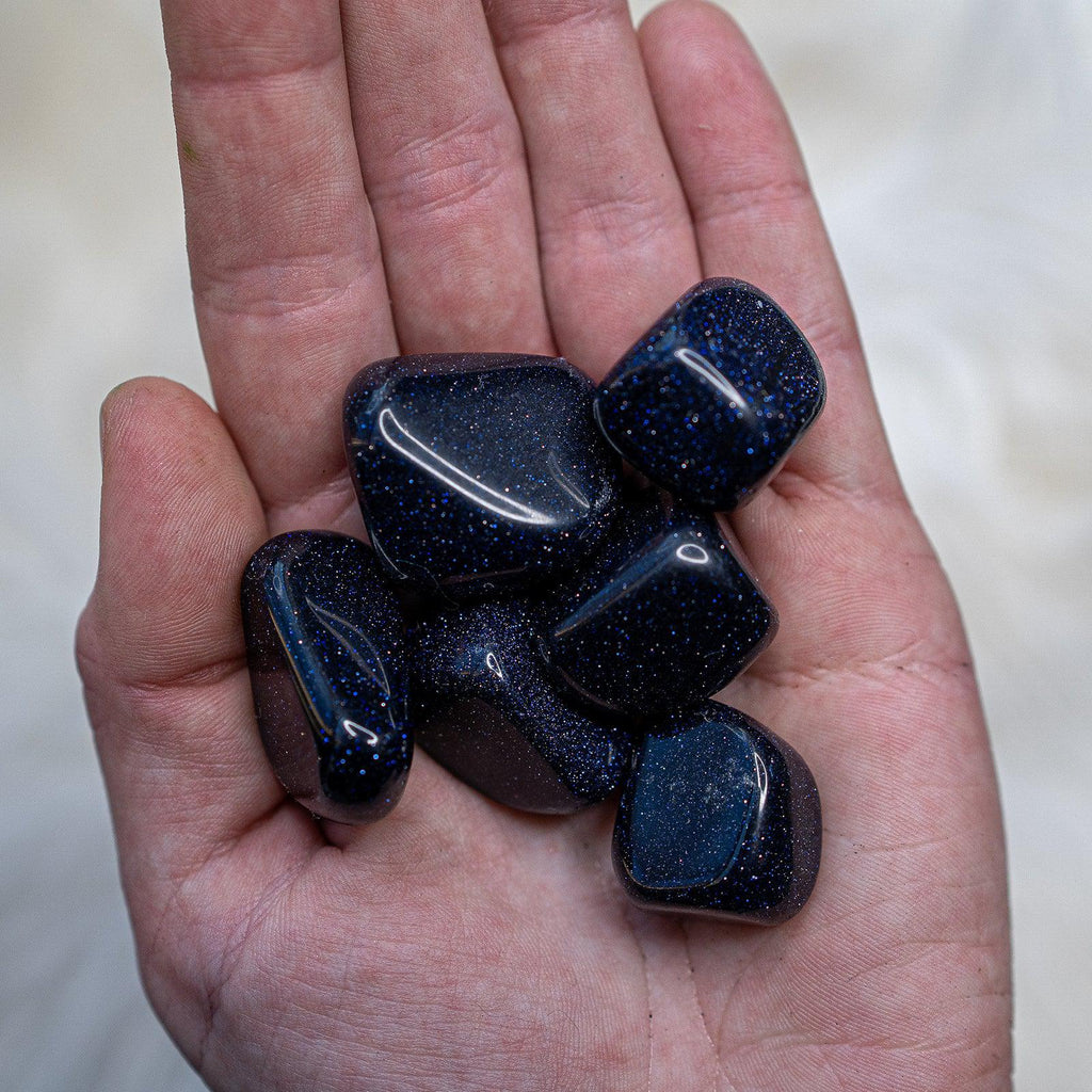 Sparkling ~ Galaxy Blue Goldstone set of 6 Tumbled Stones - Earth Family Crystals