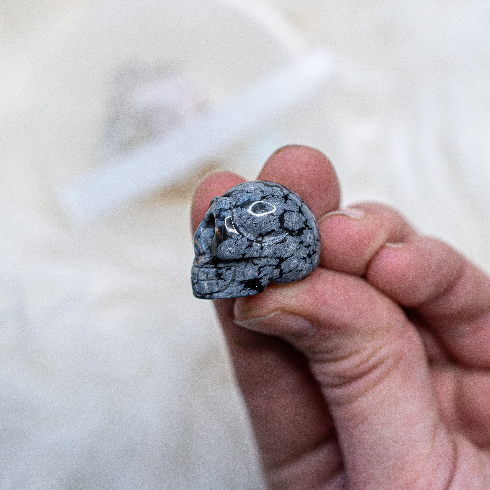 Snowflake Obsidian ~ Mini Skull Carving ~ Awaken Conciousness - Earth Family Crystals