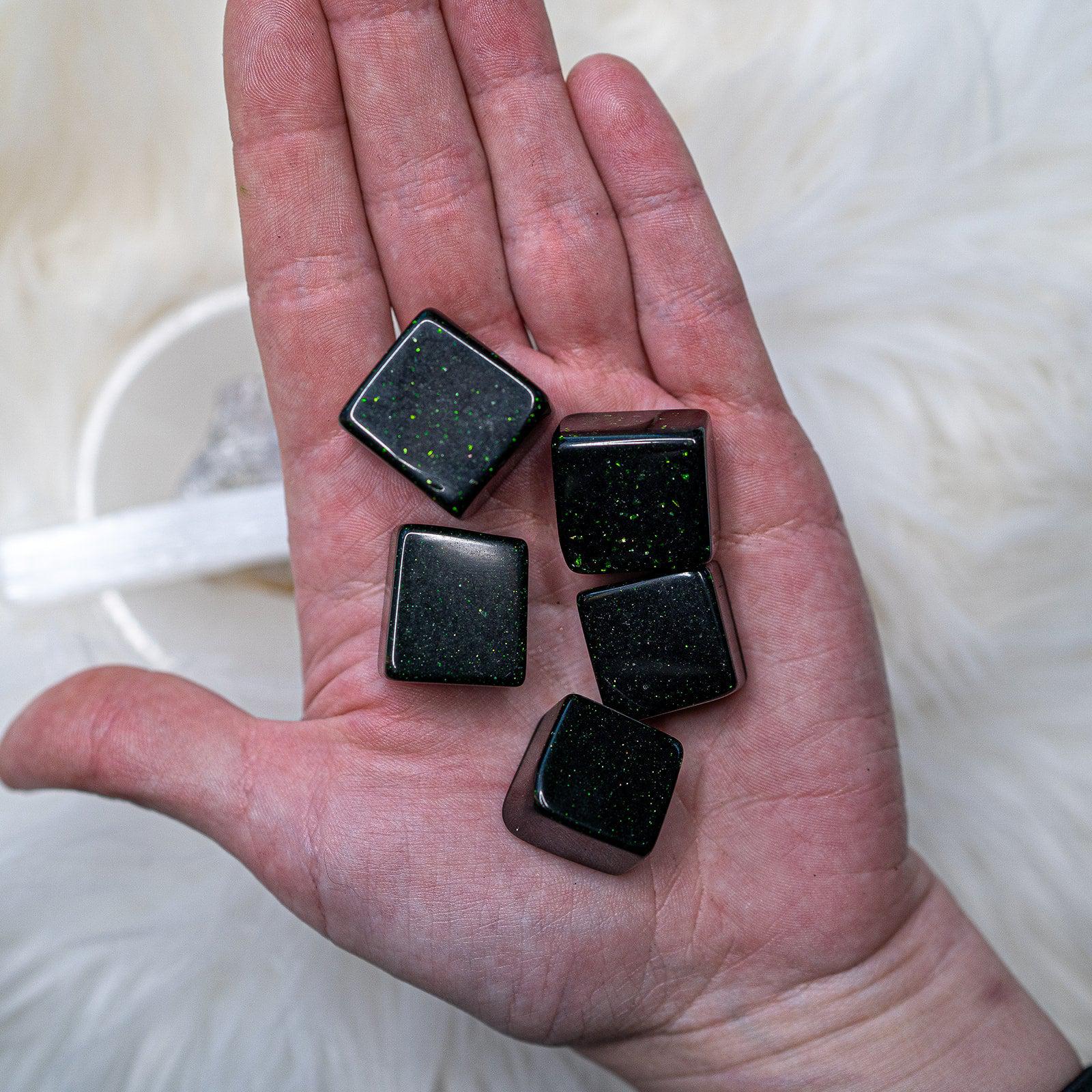 Dazzling and Shimmering ~ Earthy Green Goldstone set of 5 Tumbled Stones - Earth Family Crystals