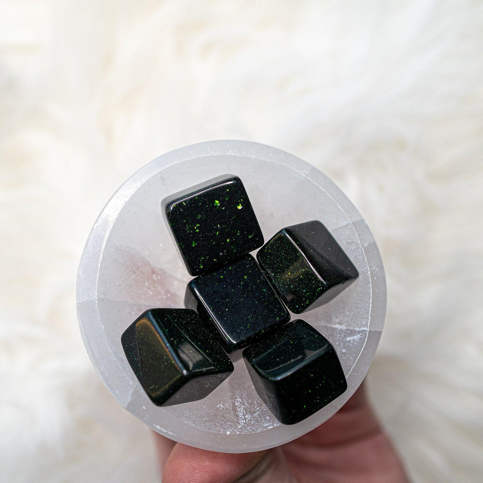 Dazzling and Shimmering ~ Earthy Green Goldstone set of 5 Tumbled Stones - Earth Family Crystals