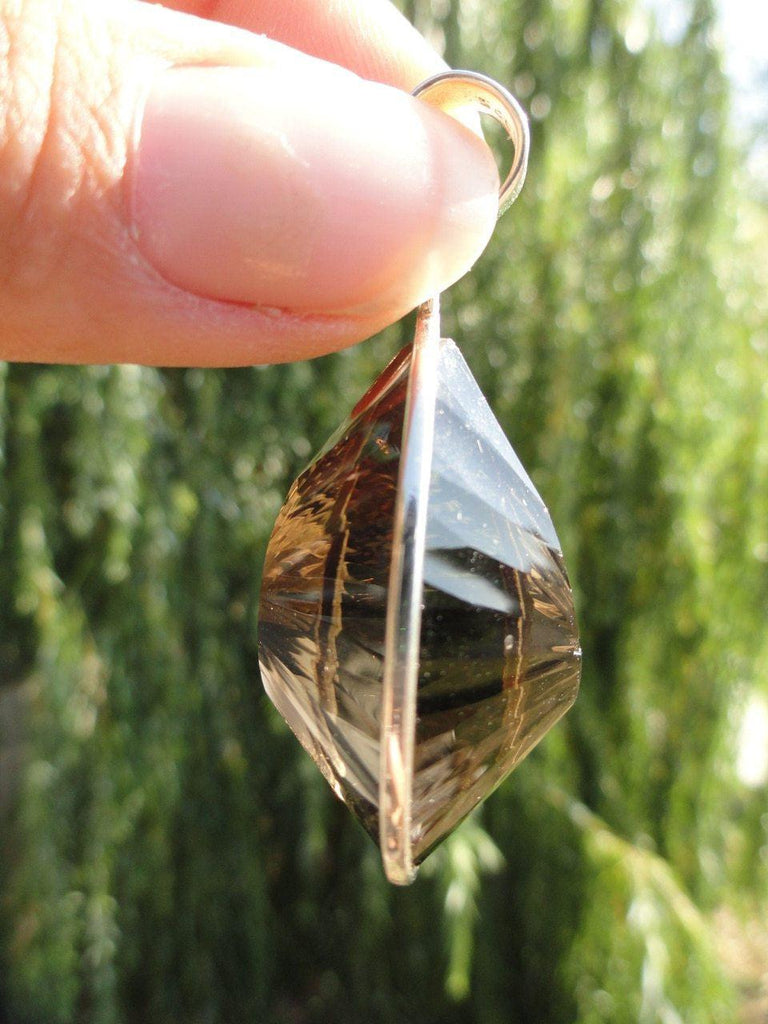 Faceted Smokey Quartz Pendant In Sterling Silver ( Includes Free Silver chain) - Earth Family Crystals