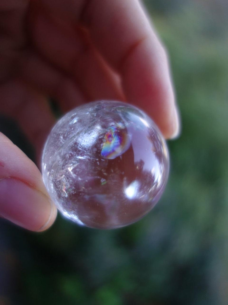 Mega Rainbows! Cool Bubble Clear Quartz Sphere Carving - Earth Family Crystals