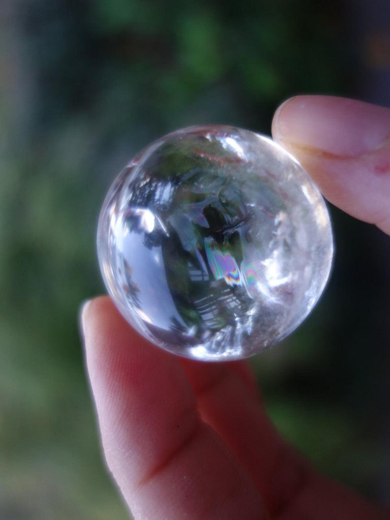 Mega Rainbows! Cool Bubble Clear Quartz Sphere Carving - Earth Family Crystals