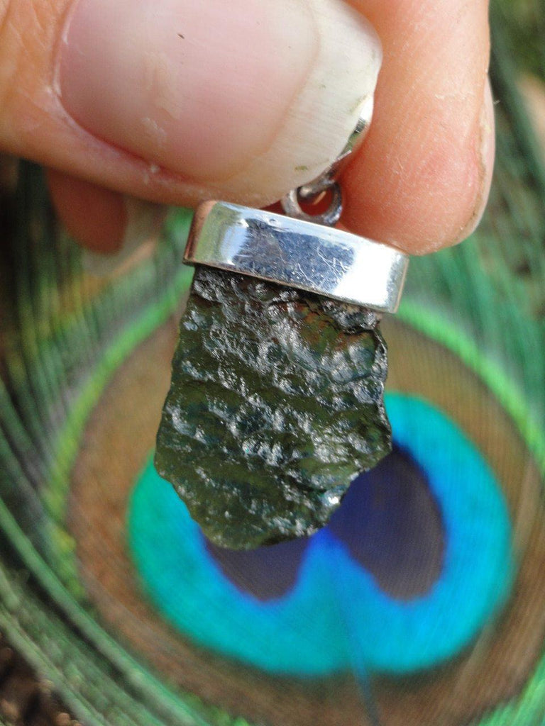 MOLDAVITE PENDANT IN STERLING SILVER (Includes Free Silver Chain) - Earth Family Crystals