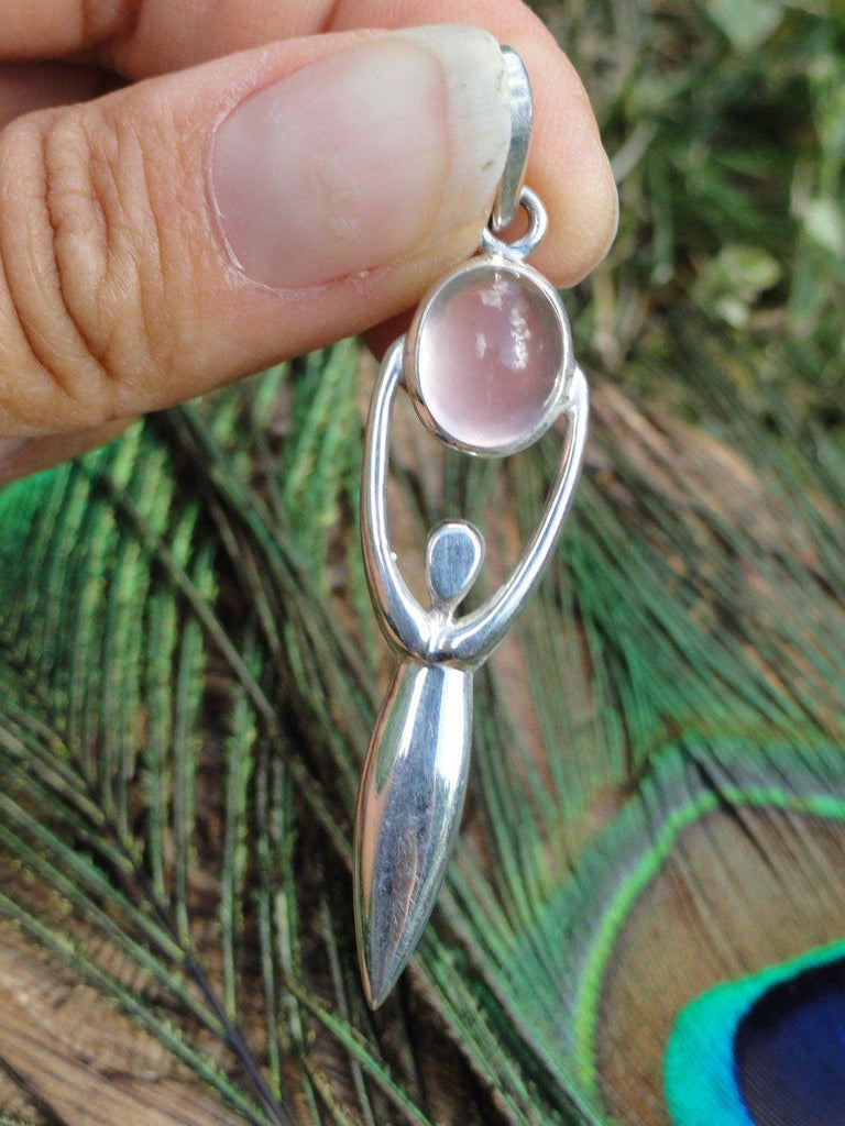 ROSE QUARTZ GODDESS PENDANT In Sterling Silver (Includes Free Silver Chain) - Earth Family Crystals