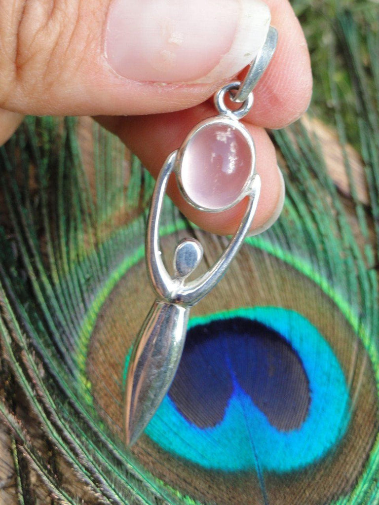 ROSE QUARTZ GODDESS PENDANT In Sterling Silver (Includes Free Silver Chain) - Earth Family Crystals