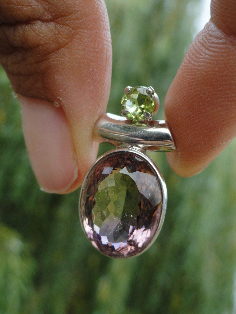 FACETED AMETRINE PENDANT With PERIDOT In Sterling Silver (Includes Free Silver Chain) - Earth Family Crystals