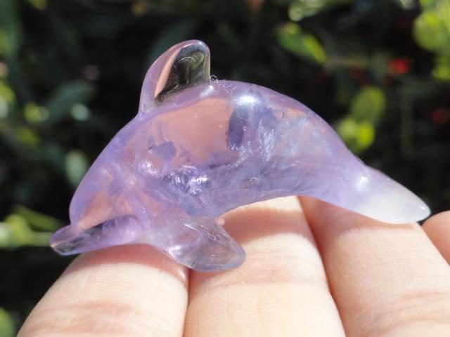 Adorable Mini AMETHYST GEMSTONE DOLPHIN CARVING - Earth Family Crystals
