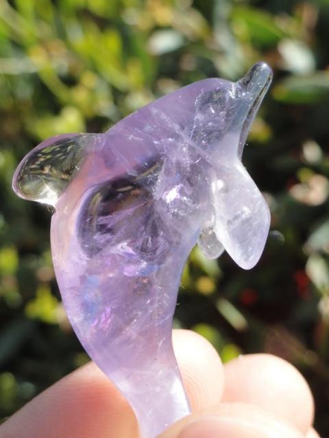 Adorable Mini AMETHYST GEMSTONE DOLPHIN CARVING - Earth Family Crystals