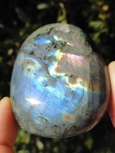 Gorgeous LABRADORITE PALM STONE With Rare Pink & Purple Flash - Earth Family Crystals