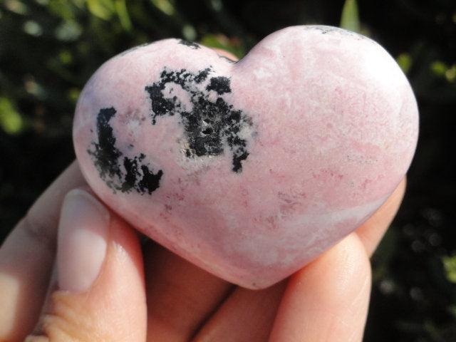 Pretty Pink RHODOCHROSITE GEMSTONE HEART - Earth Family Crystals