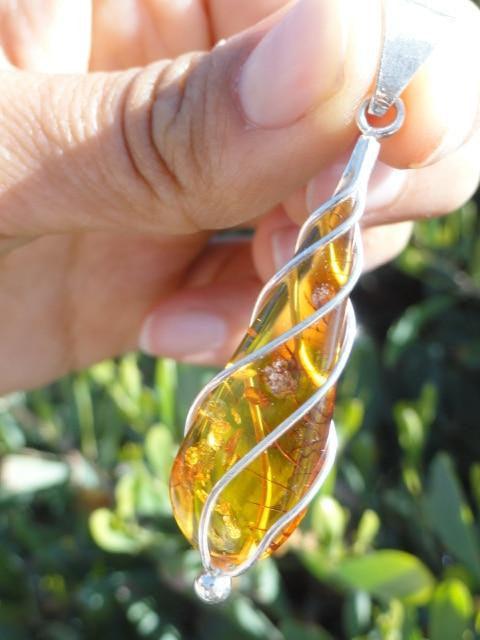 Cognac BALTIC AMBER TEARDROP PENDANT In Sterling Silver (Includes Silver Chain) - Earth Family Crystals