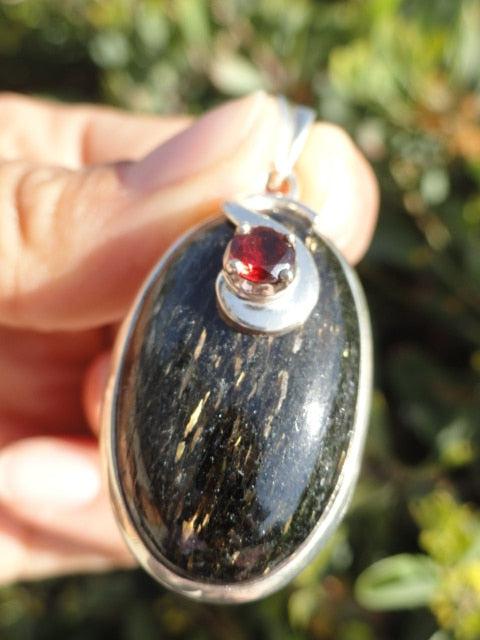 Fantastic Beauty! Red Garnet & Golden Flash NUUMMITE GEMSTONE PENDANT In Sterling Silver (Includes Silver Chain) - Earth Family Crystals