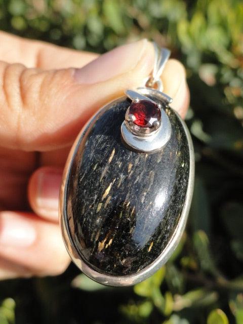 Fantastic Beauty! Red Garnet & Golden Flash NUUMMITE GEMSTONE PENDANT In Sterling Silver (Includes Silver Chain) - Earth Family Crystals
