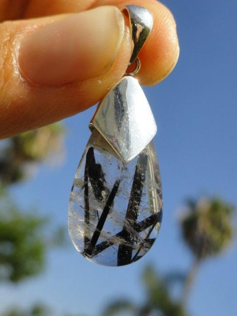 Fascinating TOURMALATED QUARTZ GEMSTONE PENDANT In Sterling Silver (Includes Silver Chain) - Earth Family Crystals