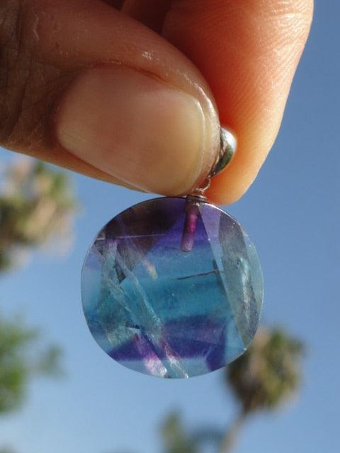 Pretty RAINBOW FLUORITE GEMSTONE PENDANT In Sterling Silver (Includes Silver Chain) - Earth Family Crystals