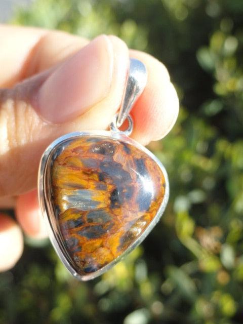 Golden Light & Brilliant Blue PIETERSITE GEMSTONE PENDANT In Sterling Silver (Includes Silver Chain) - Earth Family Crystals