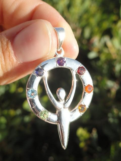 Balancing CHAKRA GODDESS GEMSTONE PENDANT In Sterling Silver (Includes Silver Chain) - Earth Family Crystals