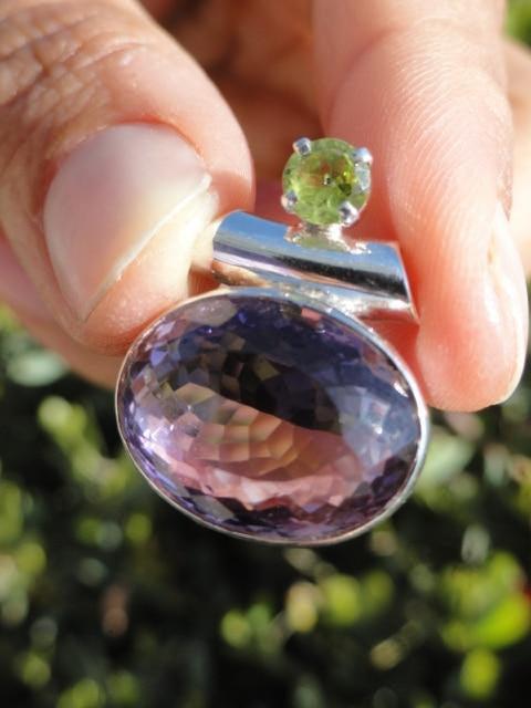 Gorgeous Faceted AMETHYST & PERIDOT PENDANT In Sterling Silver (Includes Silver Chain) - Earth Family Crystals