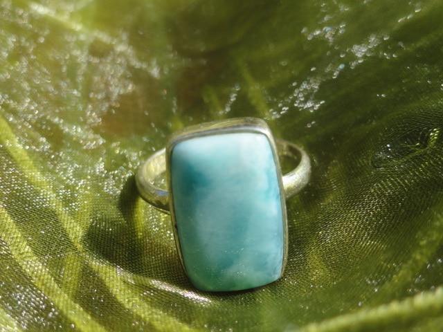 Caribbean Blue LARIMAR GEMSTONE RING In Sterling Silver (Size 8.5) - Earth Family Crystals