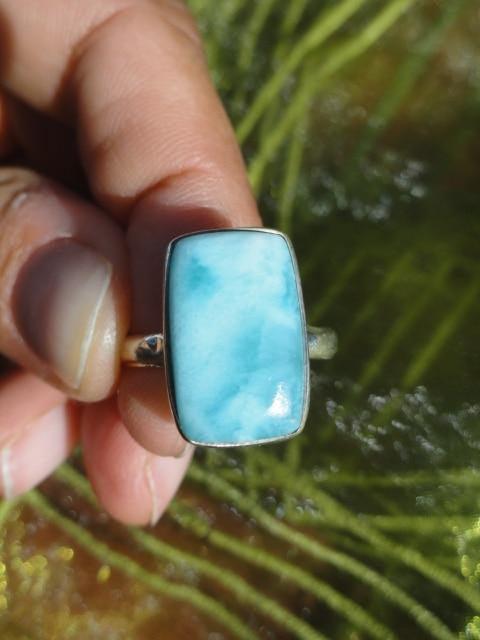 Caribbean Blue LARIMAR GEMSTONE RING In Sterling Silver (Size 8.5) - Earth Family Crystals