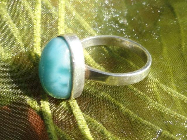 LARIMAR GEMSTONE RING In Sterling Silver (Size 7.5) - Earth Family Crystals