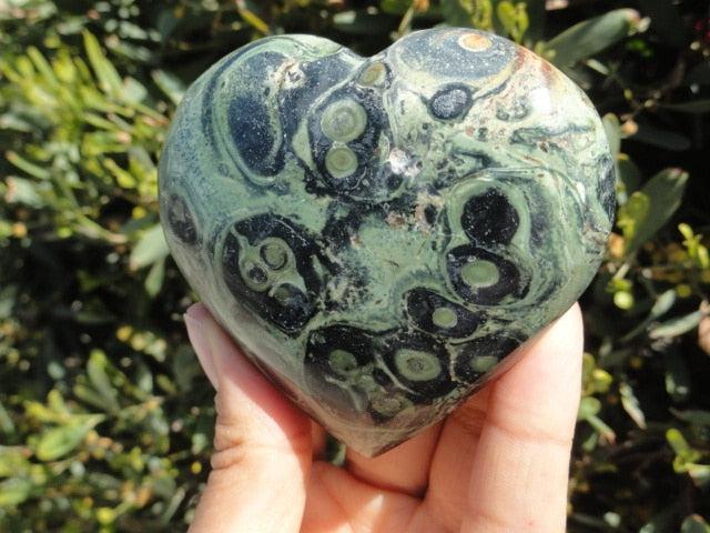 Green Orb Loaded KAMBABA JASPER GEMSTONE HEART - Earth Family Crystals