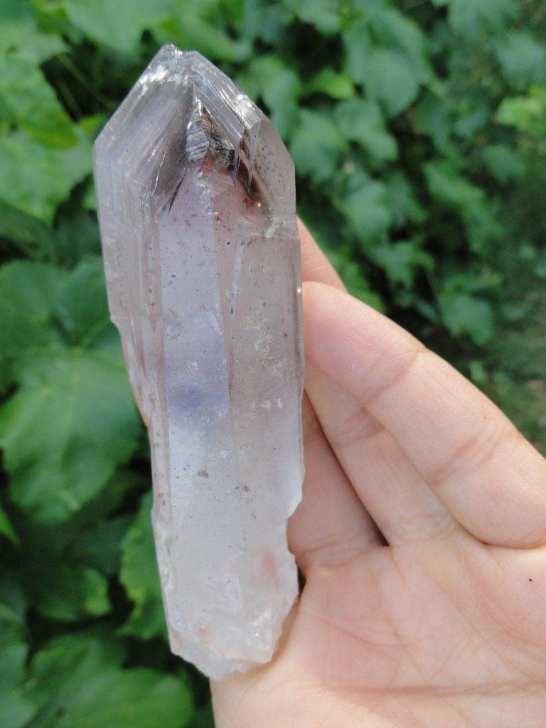 CLEAR QUARTZ POINT With Inclusions of Amethyst, Smokey Quartz, Hematite* - Earth Family Crystals
