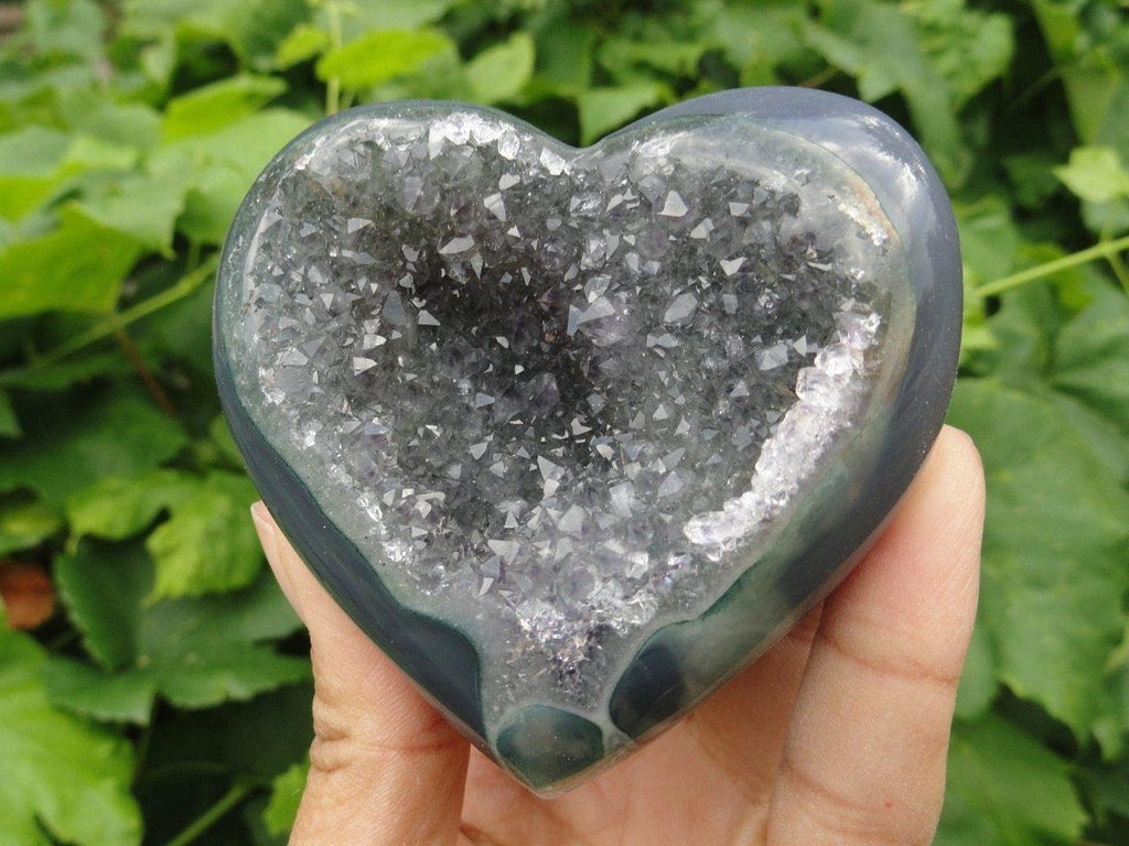GREEN & PURPLE AMETHYST GEODE HEART - Earth Family Crystals