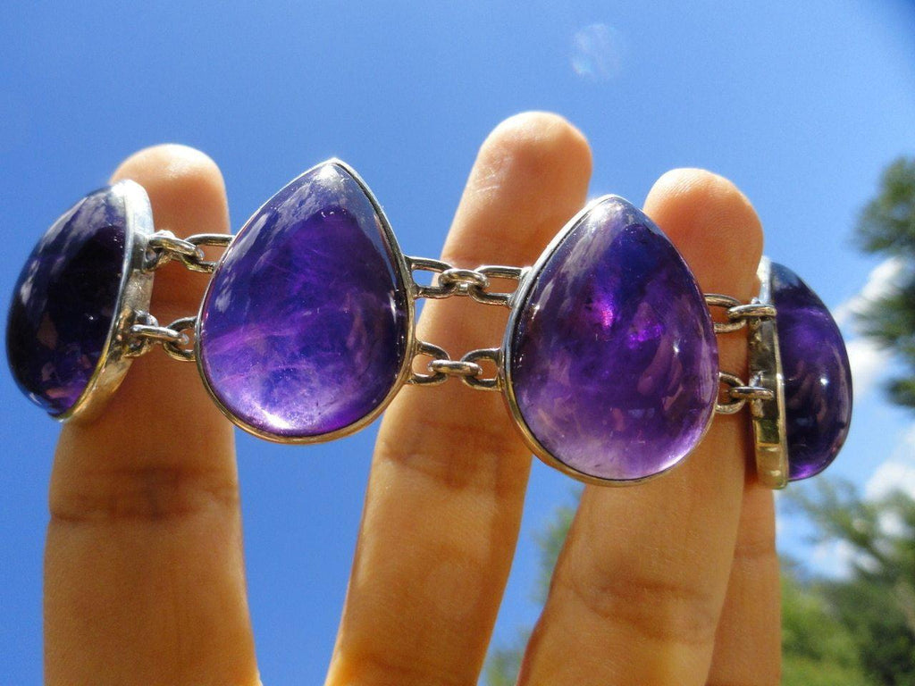 Deep Dark Purple AMETHYST Sterling Silver Bracelet - Earth Family Crystals