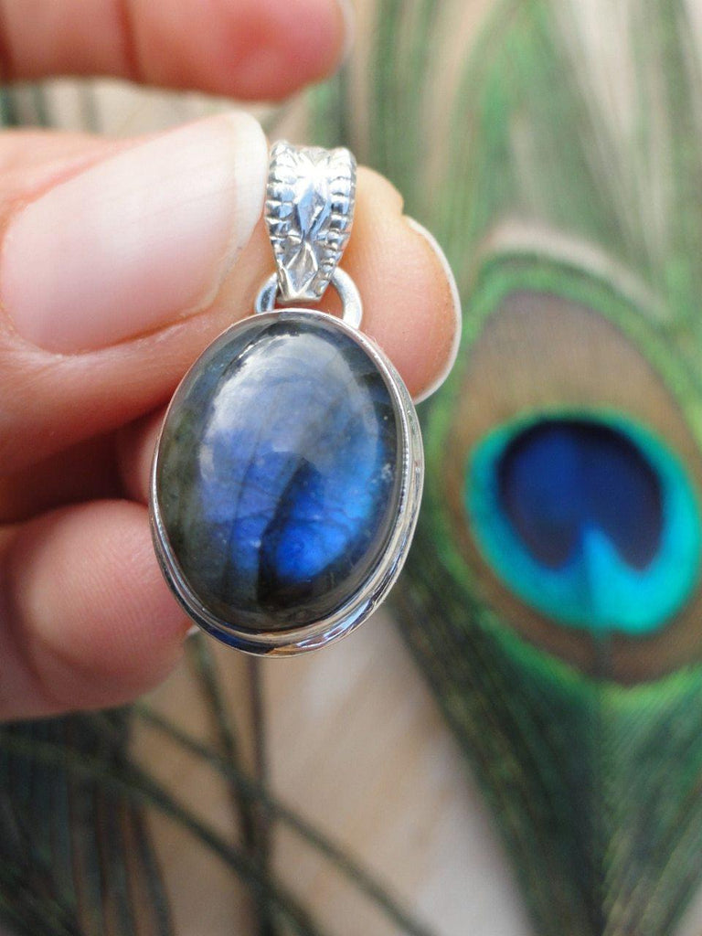 Blue LABRADORITE STERLING SILVER PENDANT (Includes Free Silver Chain) - Earth Family Crystals