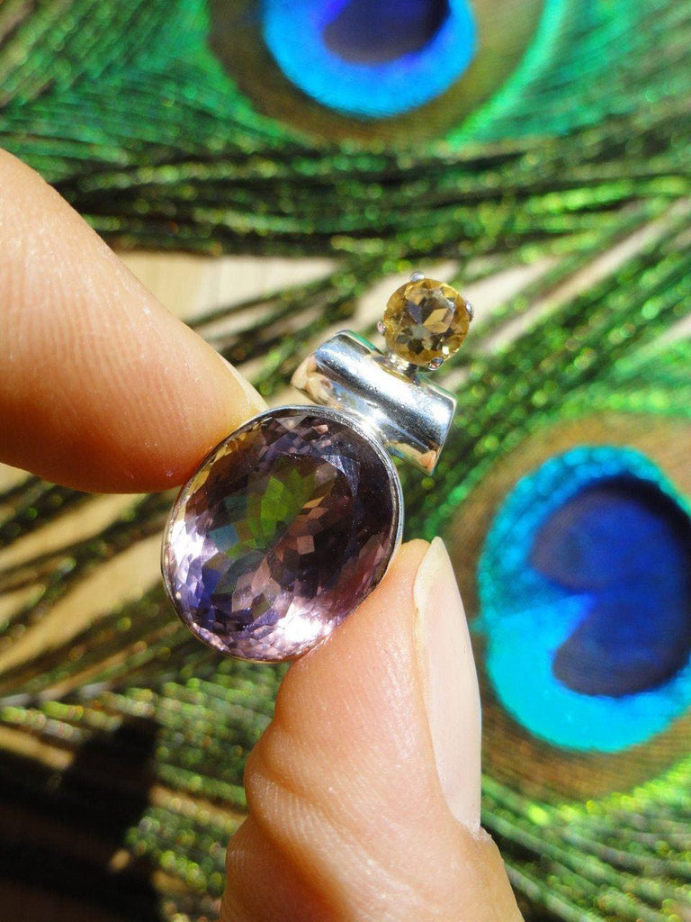 FACETED AMETHYST & CITRINE Sterling Silver Pendant (Includes Free Silver chain) - Earth Family Crystals