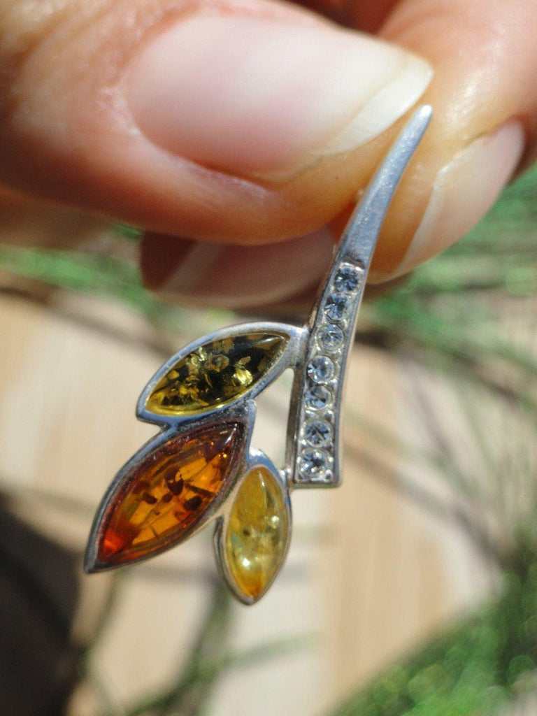 Green, Cognac, Lemon BALTIC AMBER  PENDANT In Sterling Silver (Includes Free Silver Chain) - Earth Family Crystals