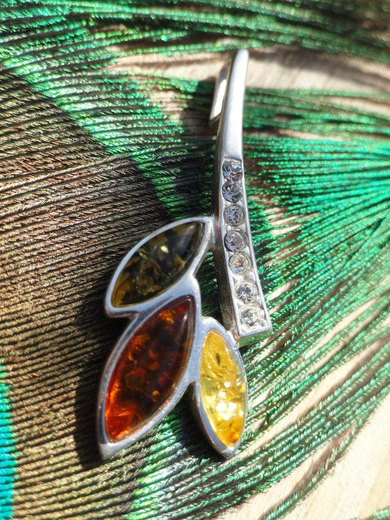 Green, Cognac, Lemon BALTIC AMBER  PENDANT In Sterling Silver (Includes Free Silver Chain) - Earth Family Crystals