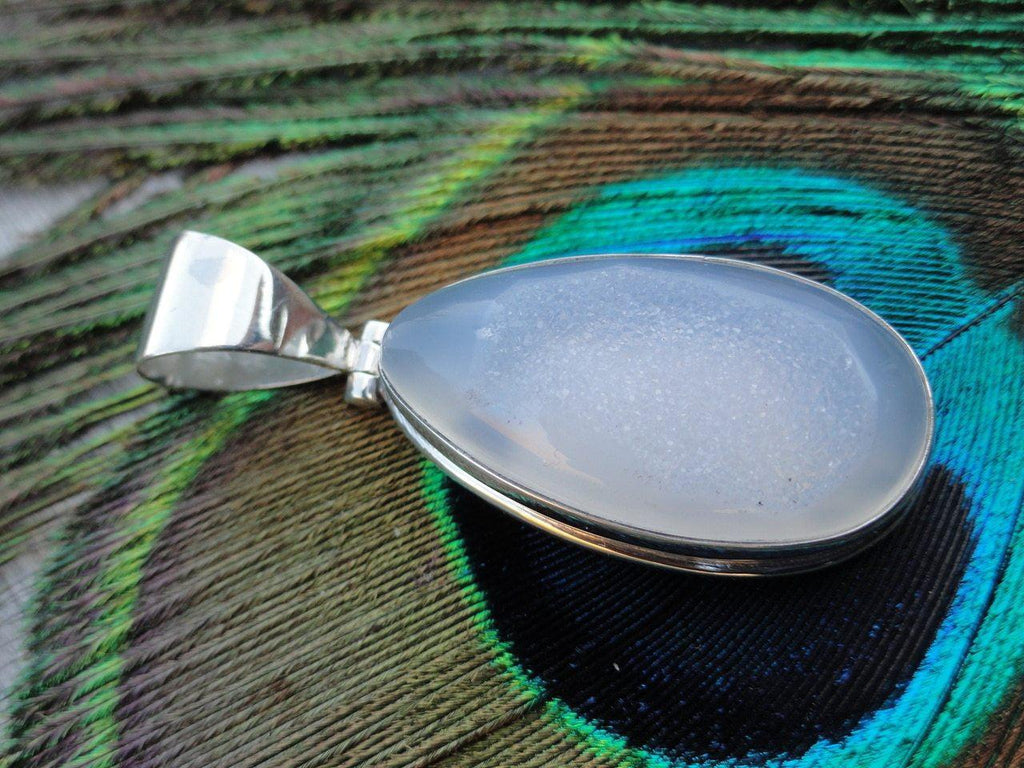 WHITE AGATE DRUZY PENDANT IN STERLING SILVER (INCLUDES SILVER CHAIN)* - Earth Family Crystals