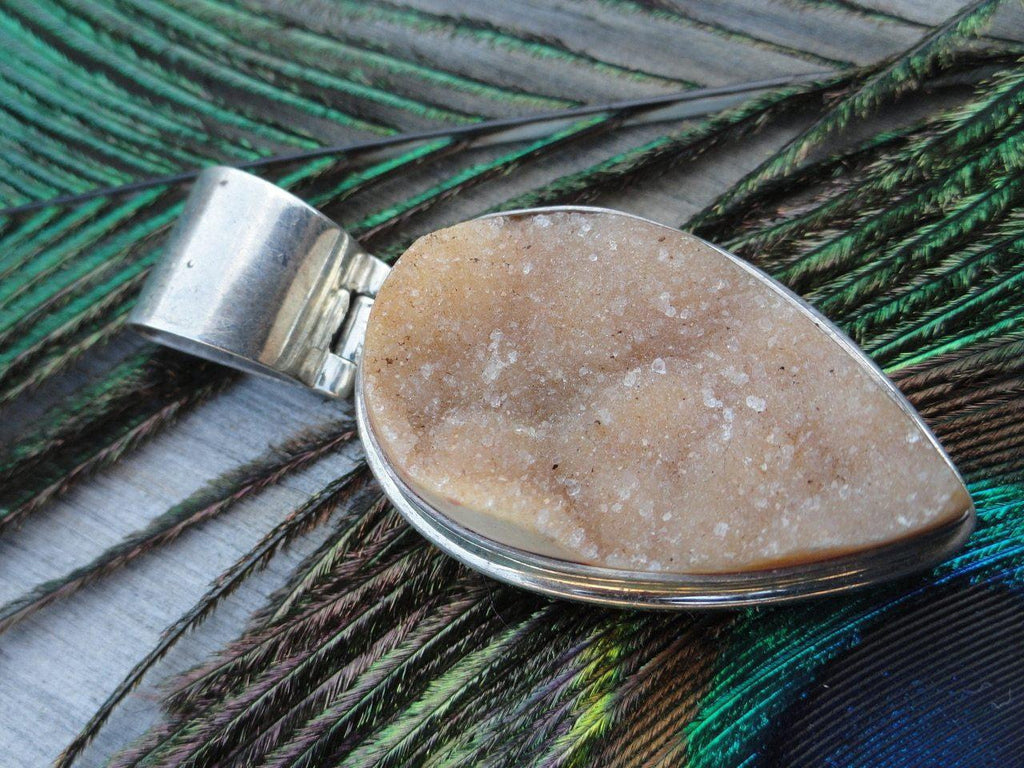 Sparkling YELLOW AGATE DRUZY PENDANT IN STERLING SILVER (INCLUDES SILVER CHAIN) - Earth Family Crystals