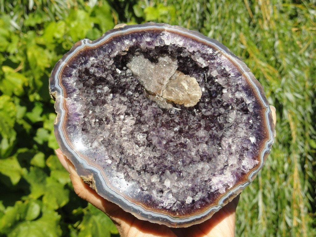 AMETHYST GEODE BOWL With Calcite Inclusions - Earth Family Crystals