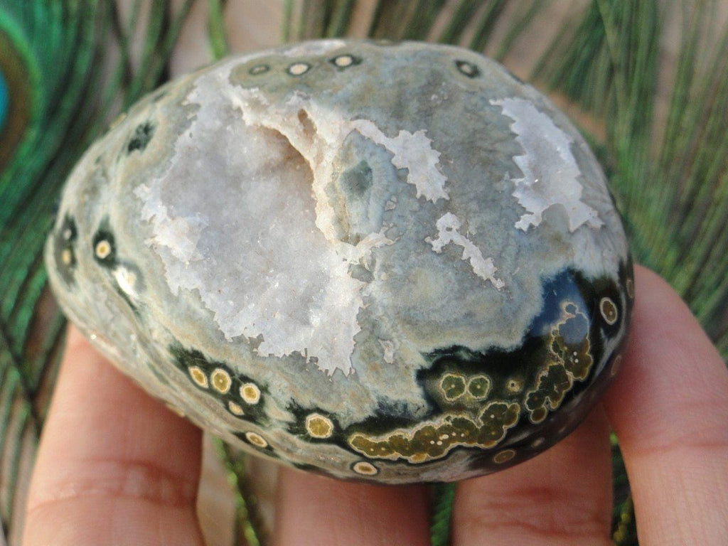 OCEAN JASPER SPECIMEN With White Druzy Cave - Earth Family Crystals