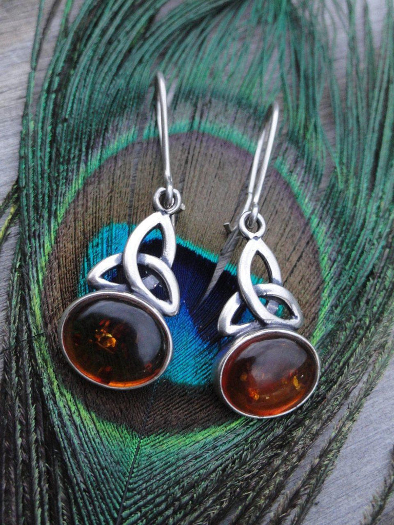Triquetra BALTIC AMBER EARRINGS In Sterling Silver - Earth Family Crystals