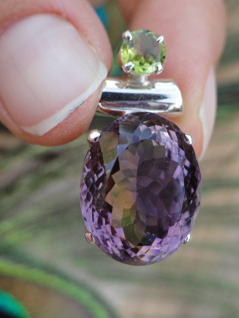 FACETED AMETHYST & PERIDOT PENDANT In Sterling Silver (Includes Silver Chain) - Earth Family Crystals