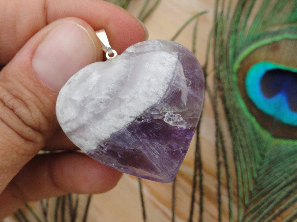 CHEVRON AMETHYST HEART PENDANT (Includes Silver Chain) - Earth Family Crystals