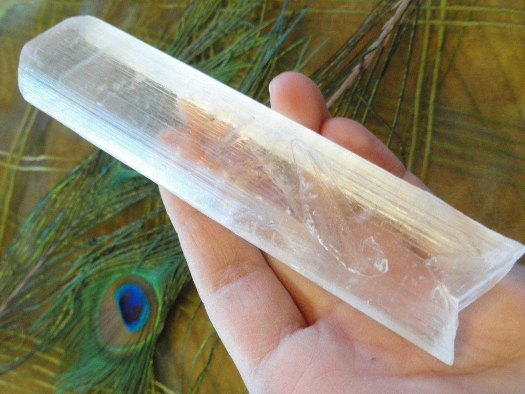 Optical SELENITE WAND With Phantoms From Mexico - Earth Family Crystals
