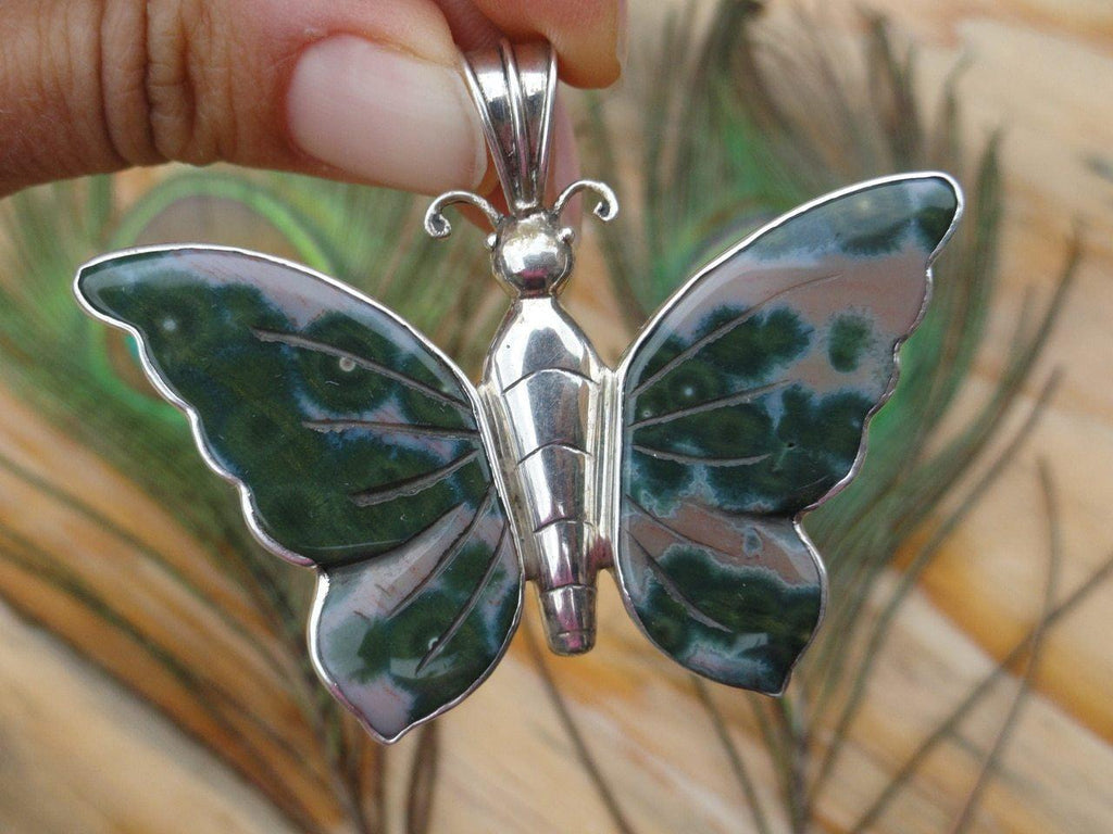Custom Crafted OCEAN JASPER BUTTERFLY PENDANT In Sterling Silver (Includes Silver Chain) - Earth Family Crystals